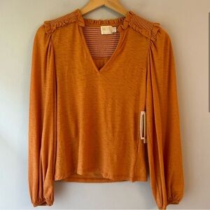 Nation LTD Dolly Smocked Shoulder Tee in Persimmon